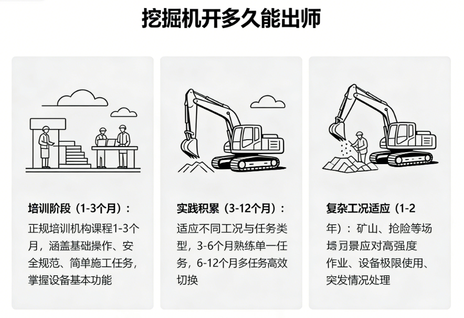 挖掘机开多久能出师