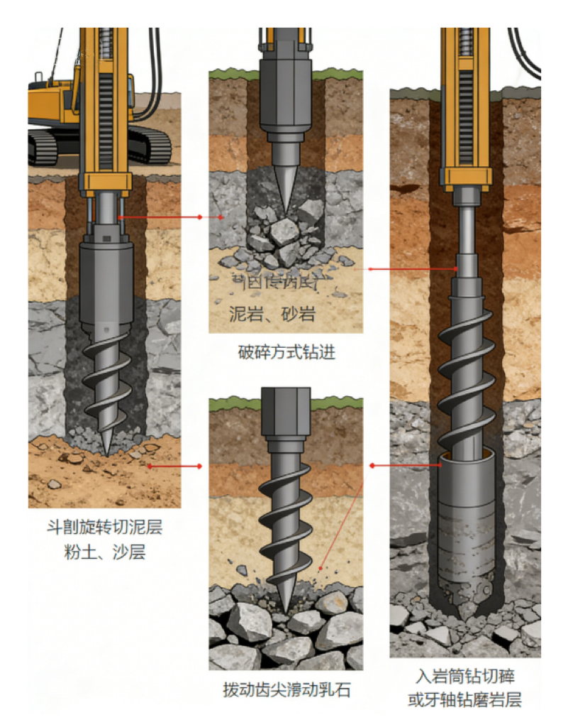 旋挖钻机各种钻进方式介绍