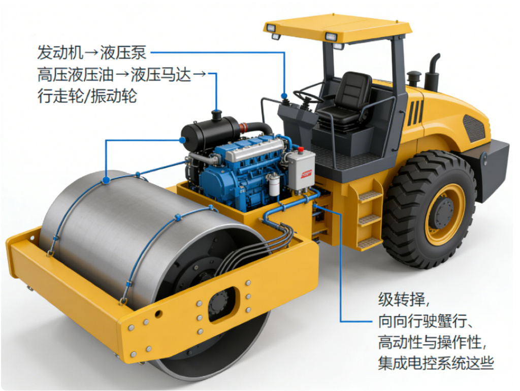 全液压压路机驱动原理